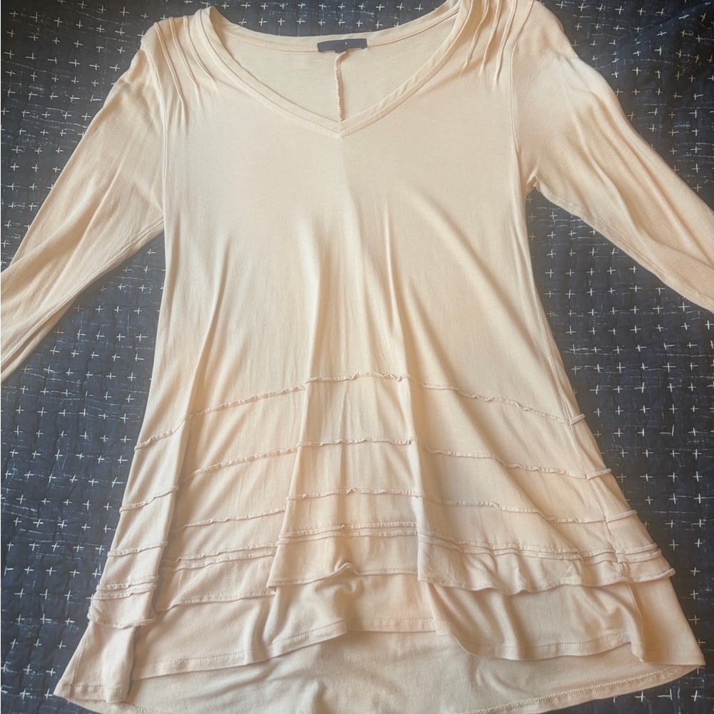 Womens Layered Ruffle V-Neck Top - Cream
